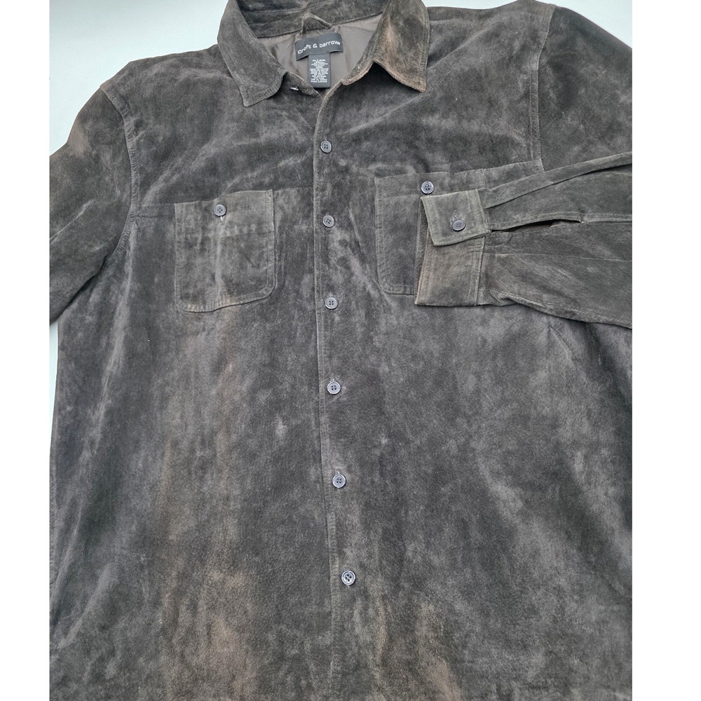 Hipster Suede Leather Shirt Men XLT Brown Button Down Shacket  Streetwear Casual